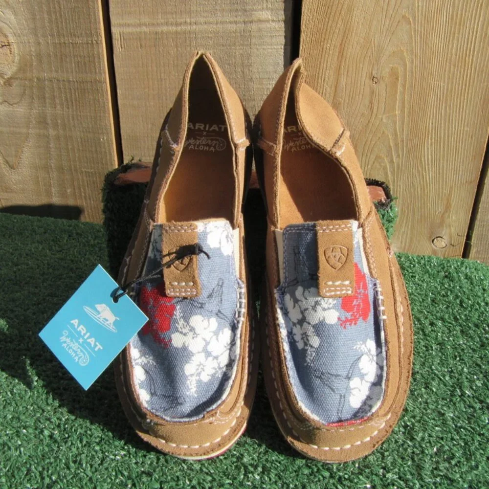 Brand New Ariat Western Aloha Red White Blue Pareau Slip On Shoes Size 7 - Picture 3 of 11